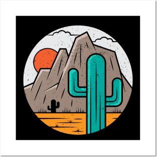 Retro Sunset Desert Landscape Posters and Art